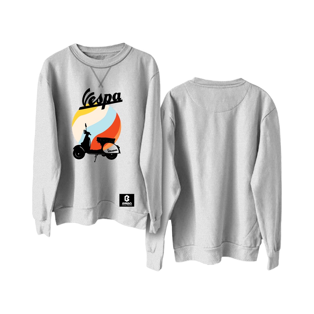 Basic Sweatshirt BRIGO X VESPA CLASIC II Sweater Crewneck Polos BRIGO X VESPA Sablon DTF Fleece Cotton Size M-XXL (Pria &amp; Wanita) Free stiker&amp;Gantungan Kunci