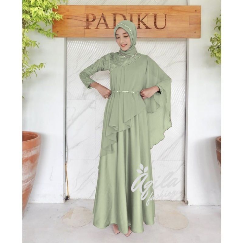 RIZKIYA MAXY TILE DRESS BROKAT KONDANGAN MODERN WARNA SAGE GREEN GAMIS BISA 10 LOOK DRESS WISUDA GAU