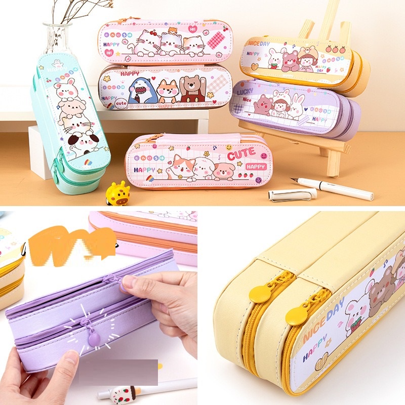 Pouch Pena Kotak Pencil Pensil Case Tempat Simpan Alat Tulis Organizer Warna Pastel GM-ST0213