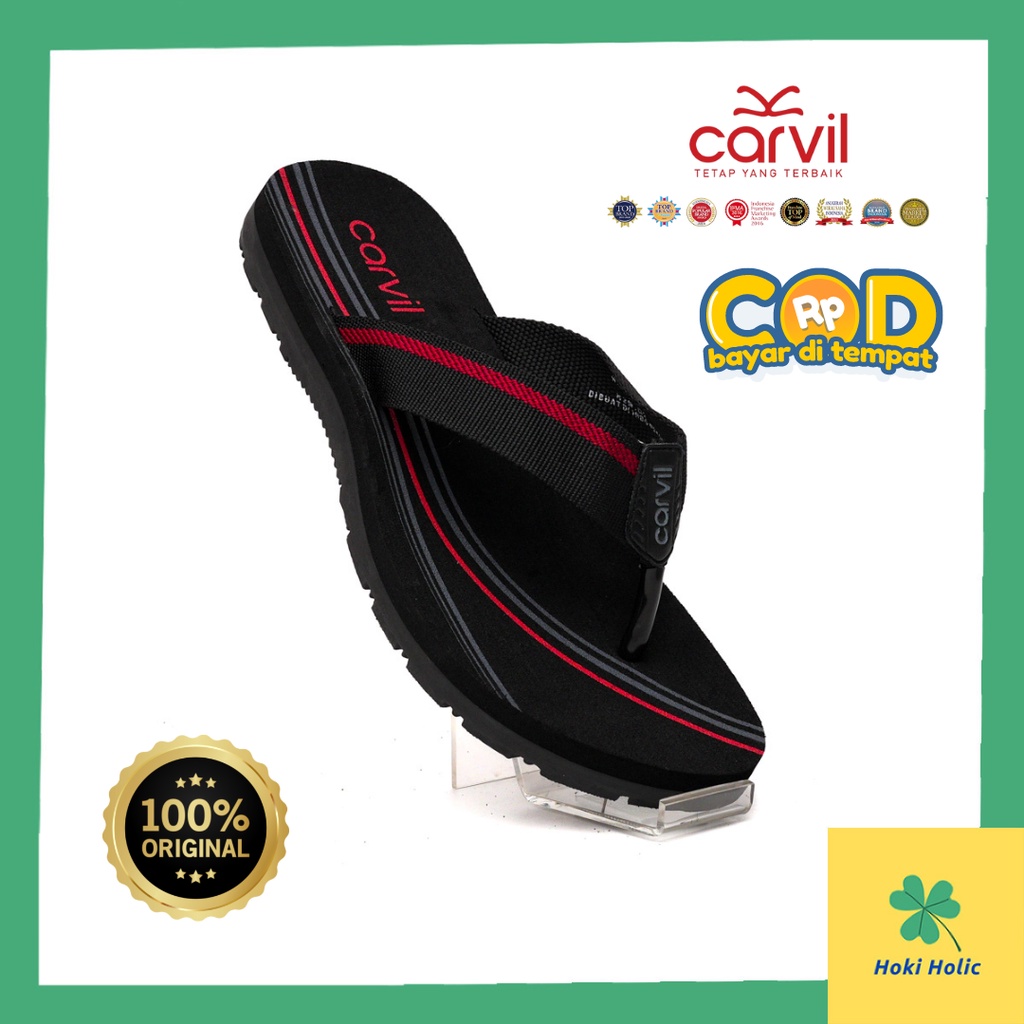 Sandal Carvil Hagen - Sandal Jepit Carvil Anti Slip TPR Rubber Hitam Coklat Abu-Abu Sendal Carvil