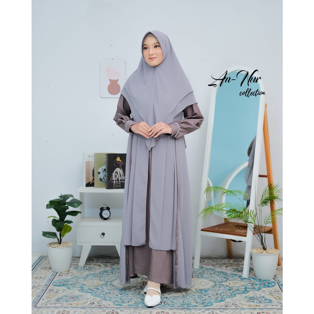 GAMIS SET KHIMAR AYUMI ANNUR POLO LINEN MIX CERUTY MODEL LAYER OUTHER LOOK BAJU MUSLIM SYARI GAMIS PUTIH MANASIK HAJI UMROH