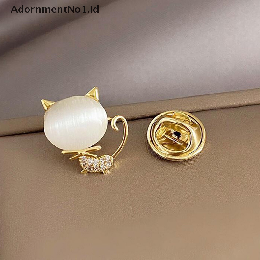 [AdornmentNo1] Elegan Berlian Imitasi Opal Batu Bulan Kucing Bros Pin Untuk Wanita Lucu Kucing Hewan Kristal Korsase Bros Aksesoris Pakaian Hadiah Perlengkapan Pesta [ID]