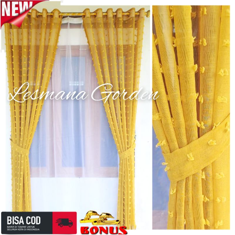 Gorden Hordeng Rubiah Ruby Vitrase Tipis Warna Kuning Mint Model Smokring Tinggi 2 Meter