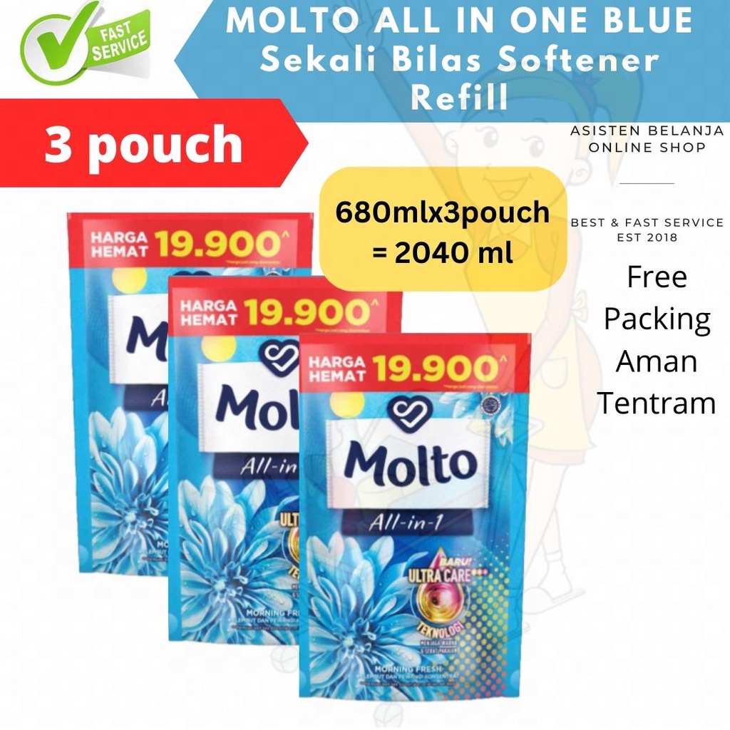 GOJEK GRAB Molto Softener Pelembut All In One Blue Sekali Bilas 1600ml / 680ml x3