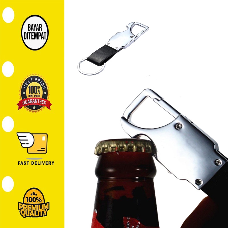 Gantungan Kunci Rumah Mobil Motor LED Carabiner Pembuka Botol Kulit