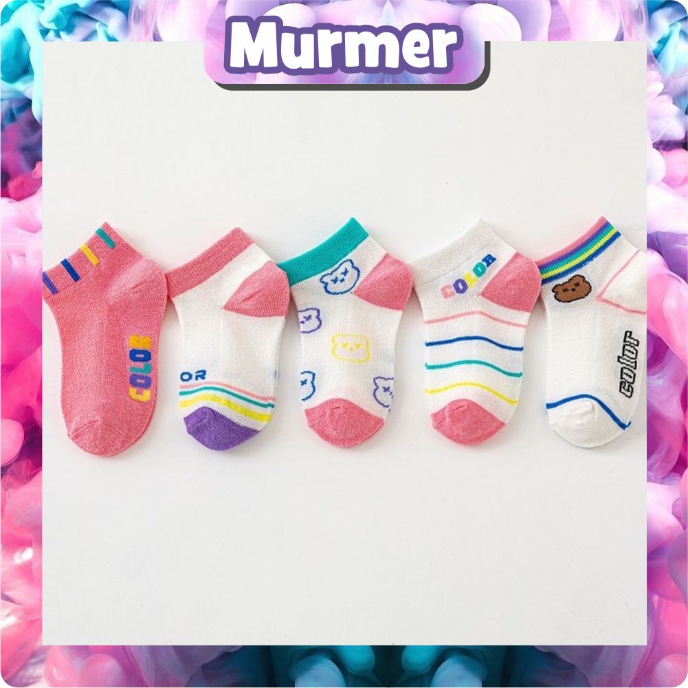 MurmerOfficial Kaos Kaki Anak Motif Rainbow Pink Bear Kaus Kaki Bayi Lucu KK038