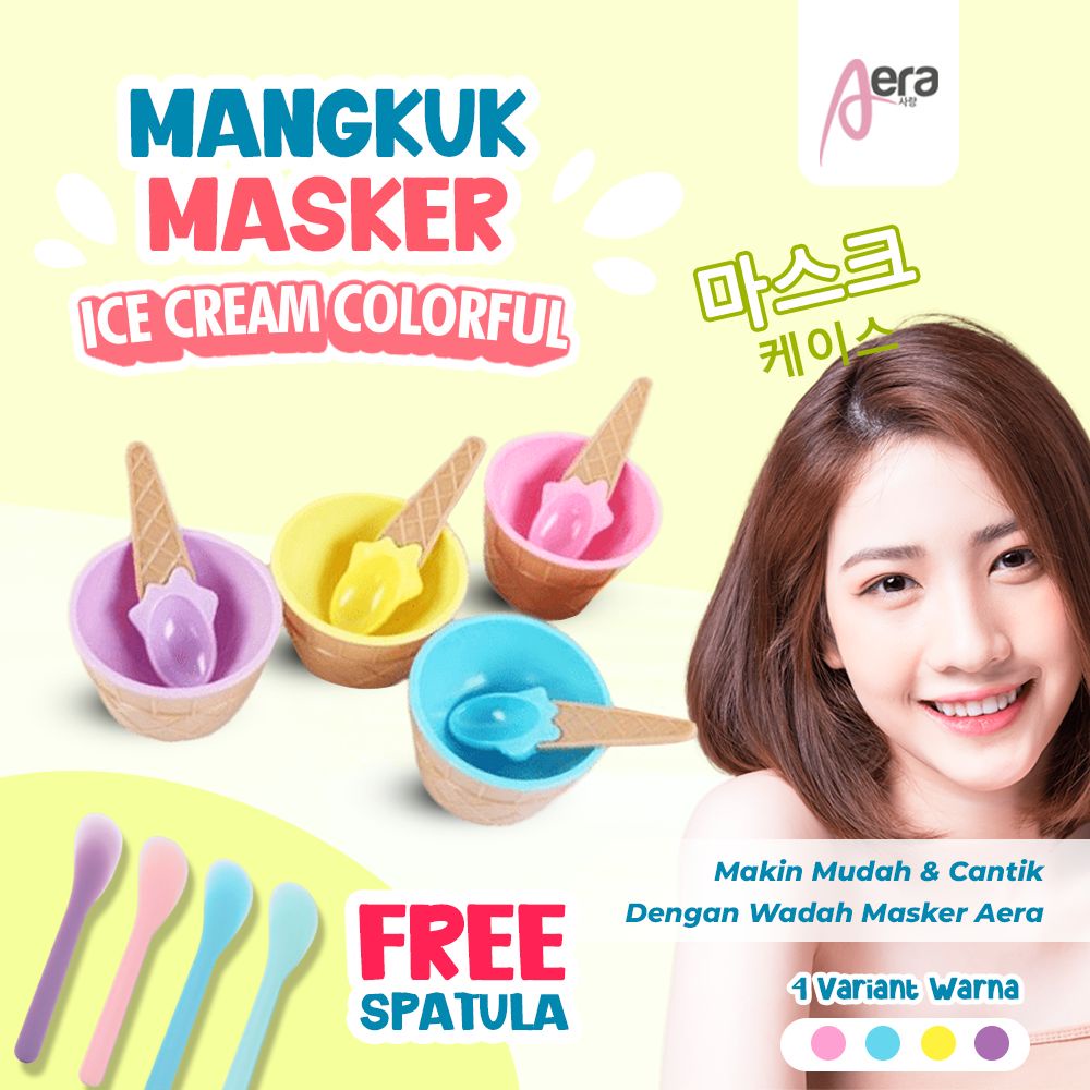 Mangkok Masker Aera Bentuk Ice Cream Colorfull Mangkuk Masker Spatula Set Lucu Warna-warni