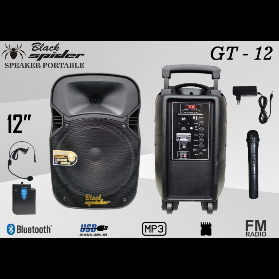 Speaker aktif portable 12 inch blackspider gt12 bluetooth wireless