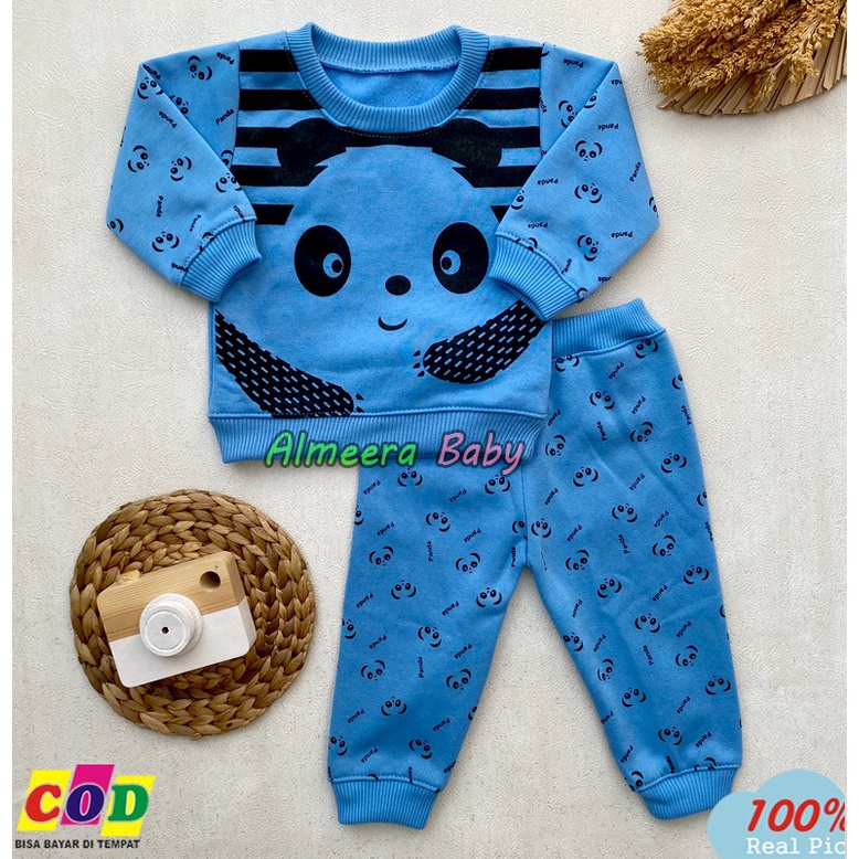 Setelan Sweater Celana Jogger Crewneck Bayi Motif Panda Usia 3-12 Bulan Almeera Baby and Kids