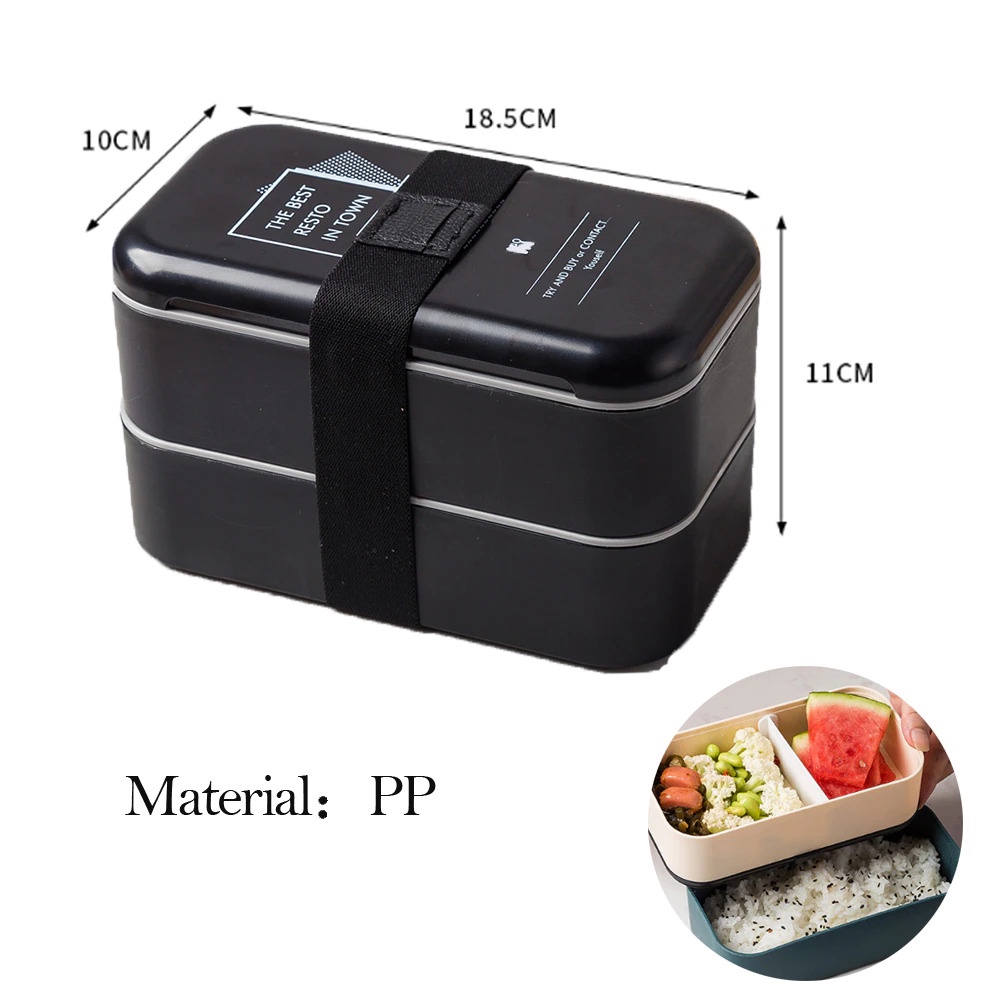 Dreamy Life Kotak Makan Bento Box Food Container Double Layer - FH-19 - Black