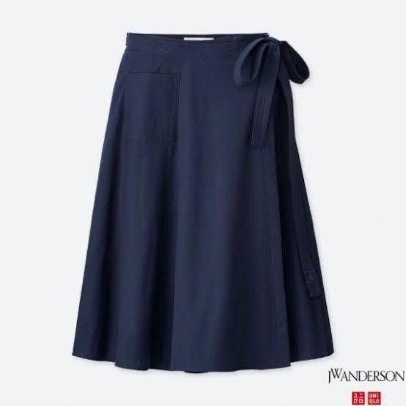 SALE‼️ [UNIQLO JW ANDERSON] Midi Wrap Skirt A Line With Pocket Self Tie Navy Blue / Rok Midi Lilit T