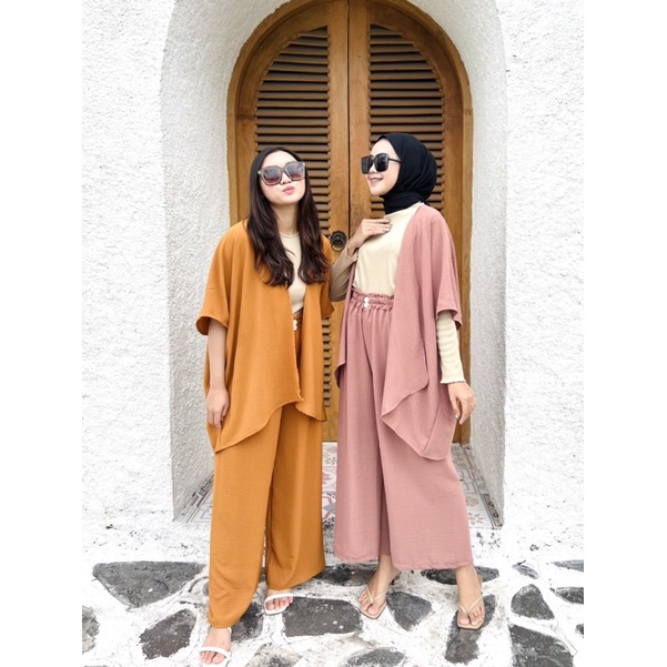 Set Outer Set Kulot Outer Setelan Celana Crinkle Airflow Oneset Outer Polos Setcel Polos