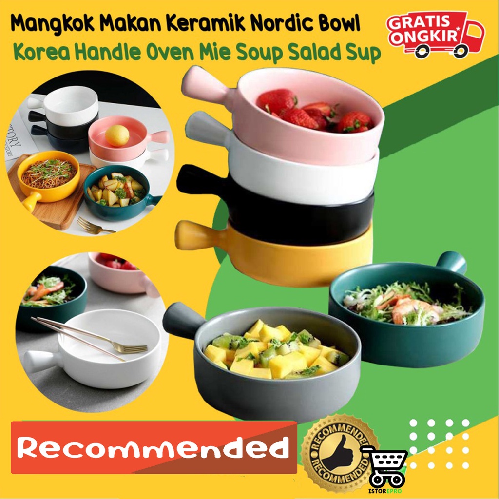 Mangkok Makan Keramik Nordic Bowl Korea Handle Oven Mie Soup Salad Sup