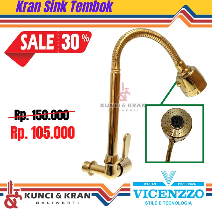 \\\\\] KRAN CUCI PIRING VIZENZO 27381 FLEX GOLD KERAN SINK TEMBOK KUNING