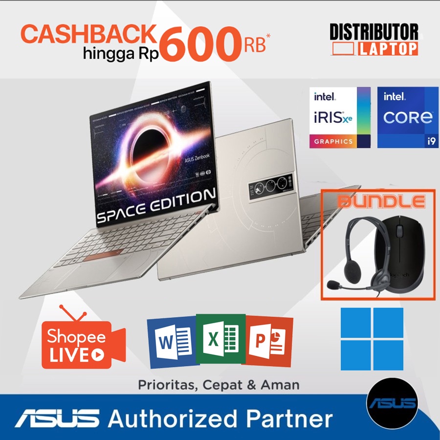 LAPTOP ASUS ZENBOOK UX5401ZAS / CORE i9 12900H / RAM 32GB 1TB SSD / TOUCH 14 INCH OLED / WINDOWS 11 OHS - CICILAN 0%