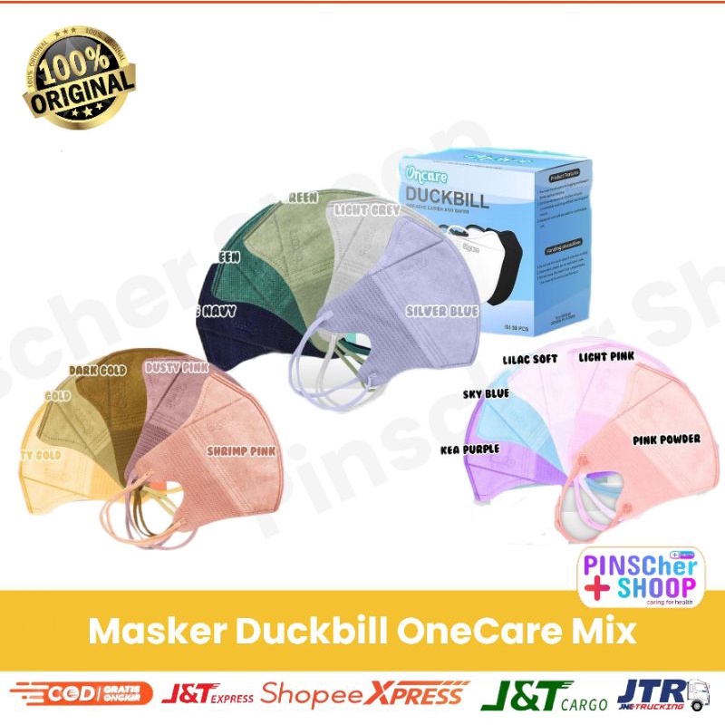 MASKER DUCKBILL ONCARE DUCKBIL 3 PLY ONECARE MIX WARNA GRADATION &amp; BLACK WHITE ISI 50 PCS