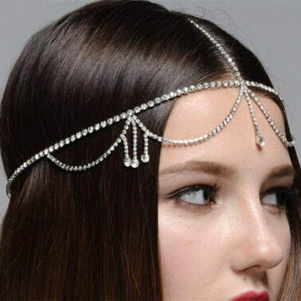 Lily Kristal Kepala Rantai Warna Silver Hadiah Untuk Wanita Aksesoris Rambut Turban Hiasan Kepala Bohemian Perhiasan Pernikahan