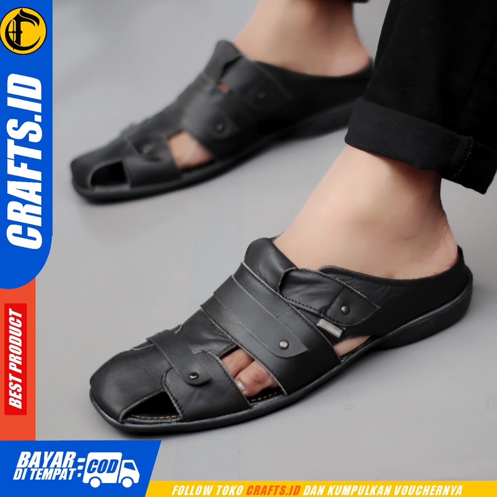 CRAFTS tutonk - Sepatu Sandal Casual Bustong Slop Kulit Asli Pria