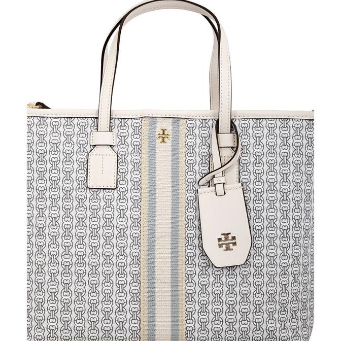 Tas Tory Burch 53304 Gemini link Canvas Small Top Zip Tote New Ivory