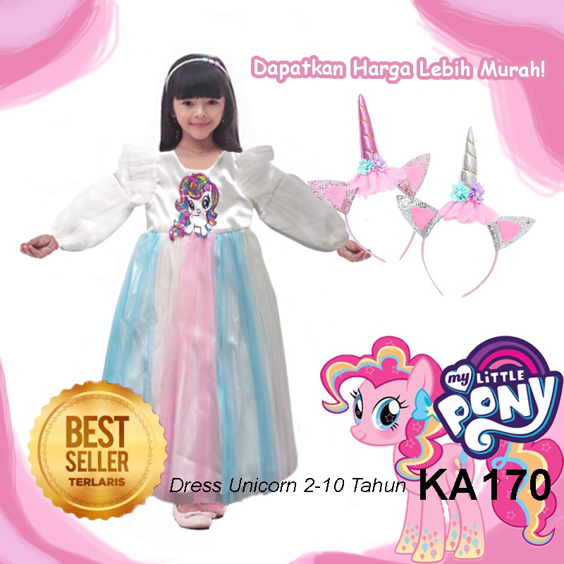 Dress Unicorn Anak Import 3 4 Tahun Gaun Princess Anak Ulang Tahun Warna Pelangi Unicorn Baju Anak My Little Pony KA170