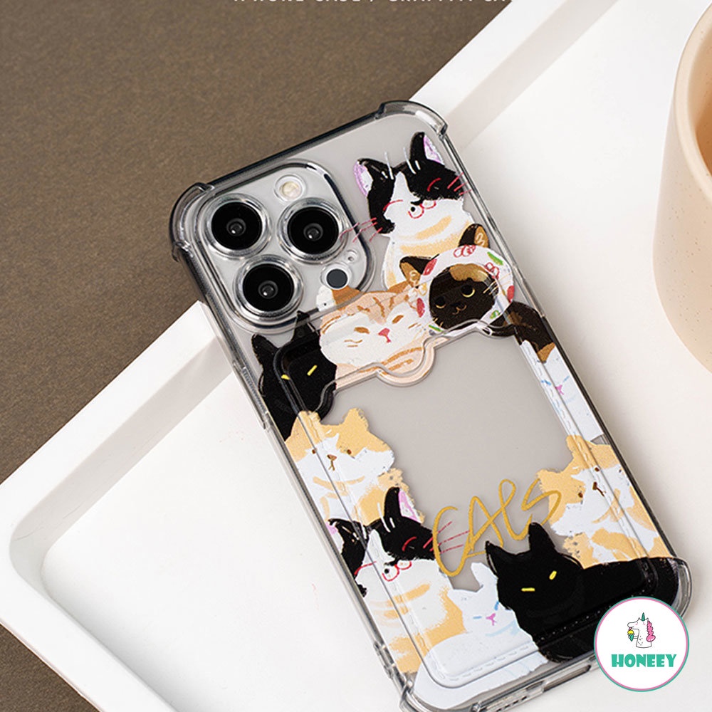 IPHONE Kartun Kitty Cat Card Holder Phone Case Untuk Iphone14 13 12 11 Pro Max 14 Pro Max Slim Fit Bumper Karet Shockproof Lembut TPU Cover