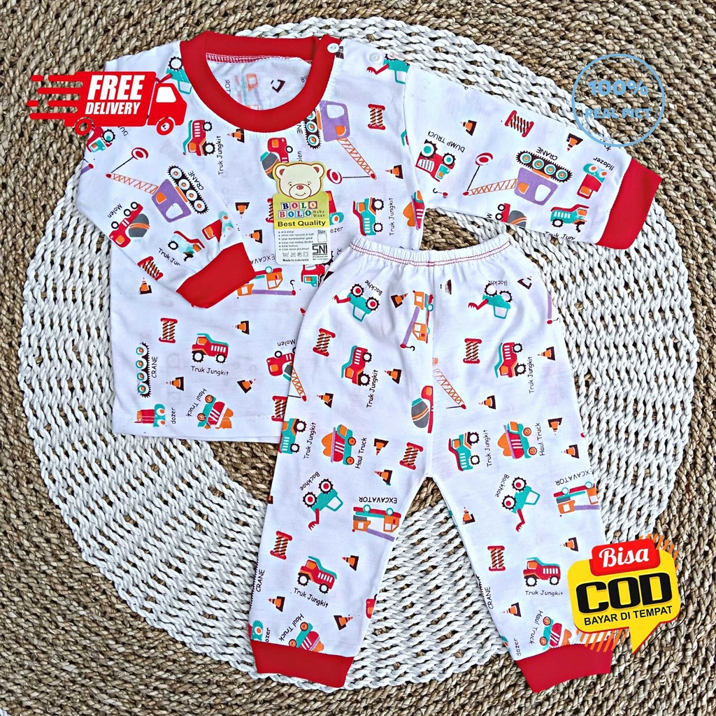 Setelan Baju Bayi Panjang 3 - 12 Bulan merk SNI BOLO - BOLO motif BIG EXCAVATOR BULLDOZER TRUCK