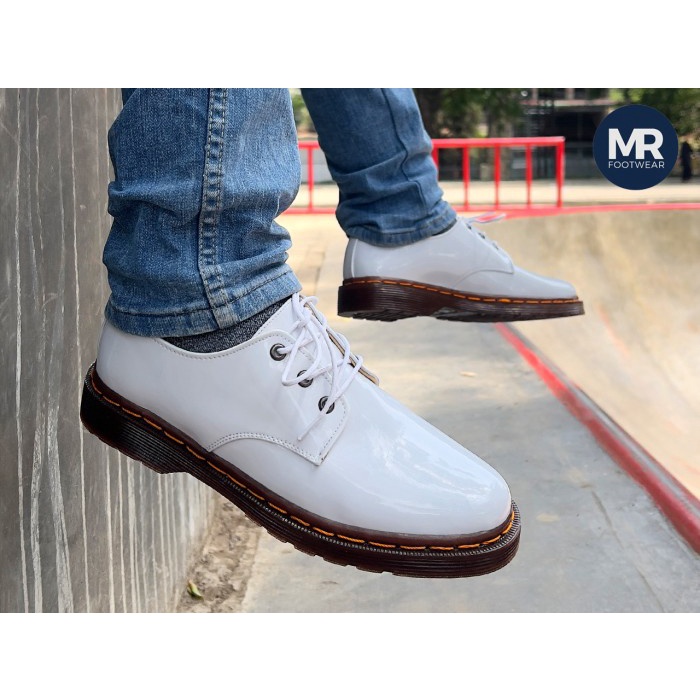 Sepatu Boots Pria - Munich Patent S-Leather - White Putih - MR Footwear (Outsole Docmart atau Dr. Martens)