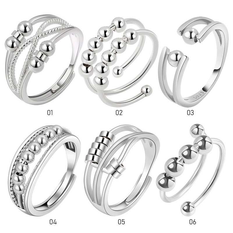 925 Sterling Silver Anxiety Ring Untuk Wanita Pria Fidget Rings For Anxiety Spinning Bead Adjustable Stacking Spinner Band Ring