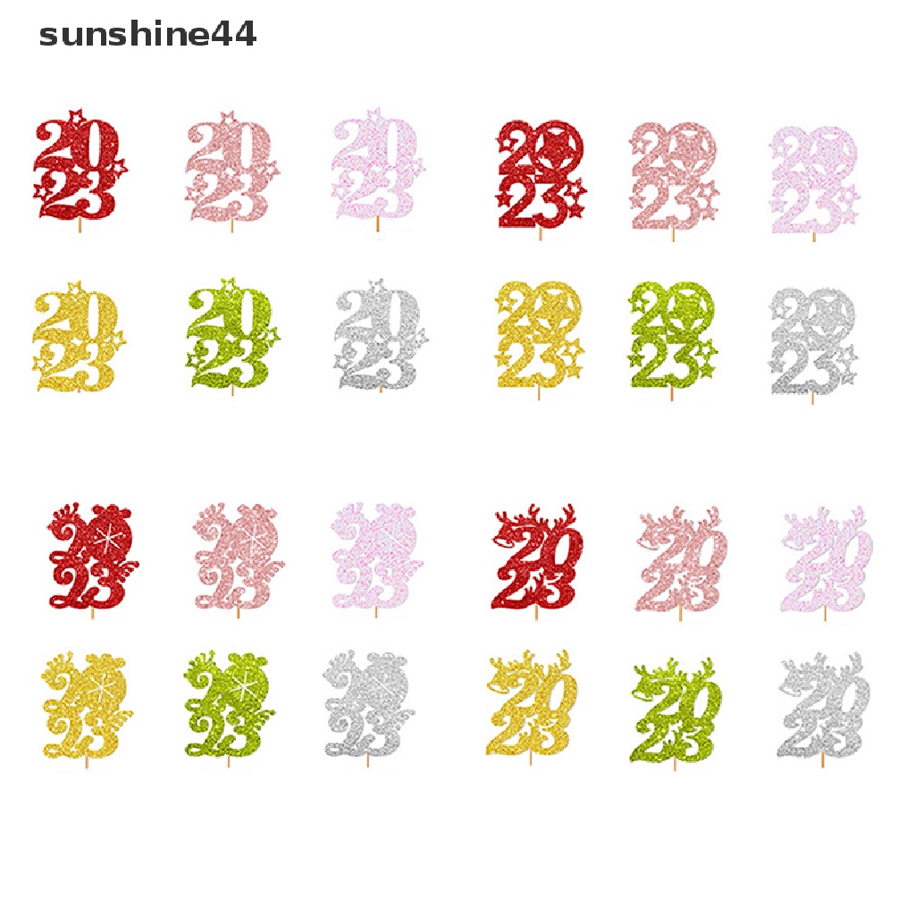 Sunshine 12Pcs 2023 Topper Kue2023Dekorasi Pesta Tahun Baru Cupcake Cake Toppers.