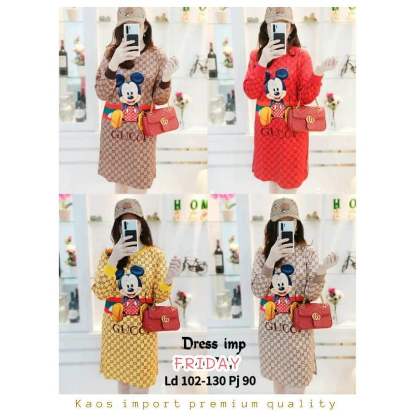 Tunik Import Wanita LooWear Lengan Panjang Full Printing Mickey Bahan Scuba Import 508855