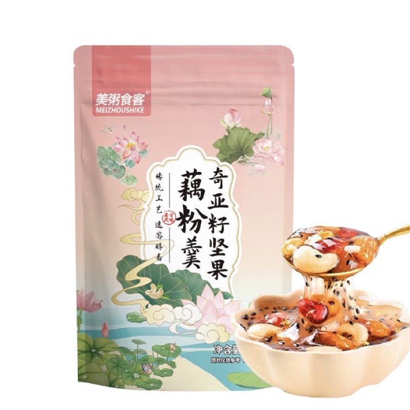 MeiZhouShiKe Ou Fen Bubuk Akar Teratai Kacang Mede 500gr/Lotus Root Powder 美粥食客 奇亚籽坚果藕粉羹