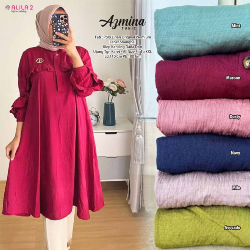 AZMINA TUNIC ORI ALILA 2 | Tunic Perempuan Polo Linen Original Premium