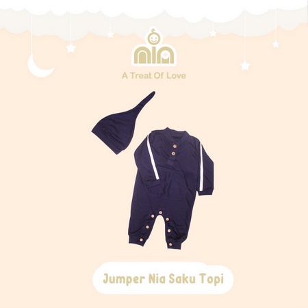 NIA Jumper Bayi Unisex Jumper Bayi Saku Topi Motif Warna Polos 3-6 Bulan