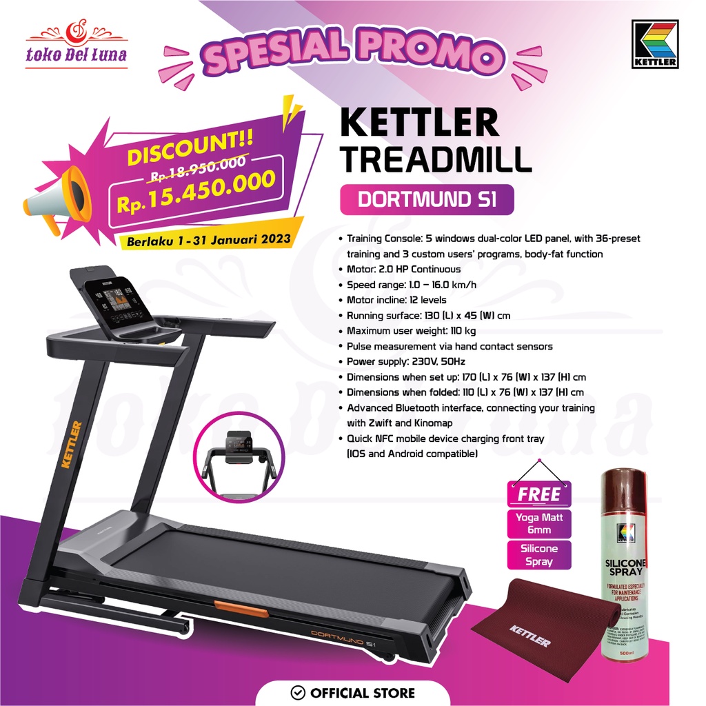 Jual KETTLER Dortmund S1 Smart Treadmill | Shopee Indonesia
