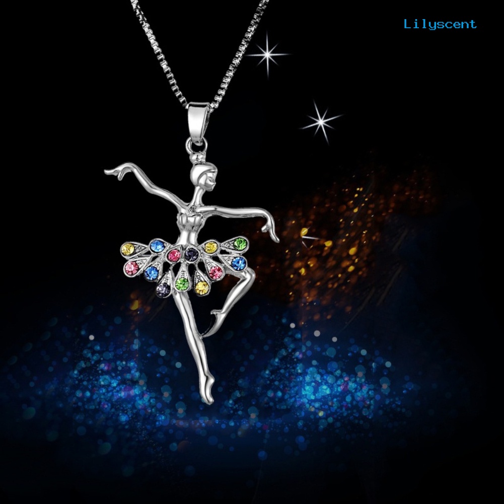 Ls Fashion Lady Ballerina Liontin Kalung Berlian Imitasi Pesona Perhiasan Hadiah Xmas