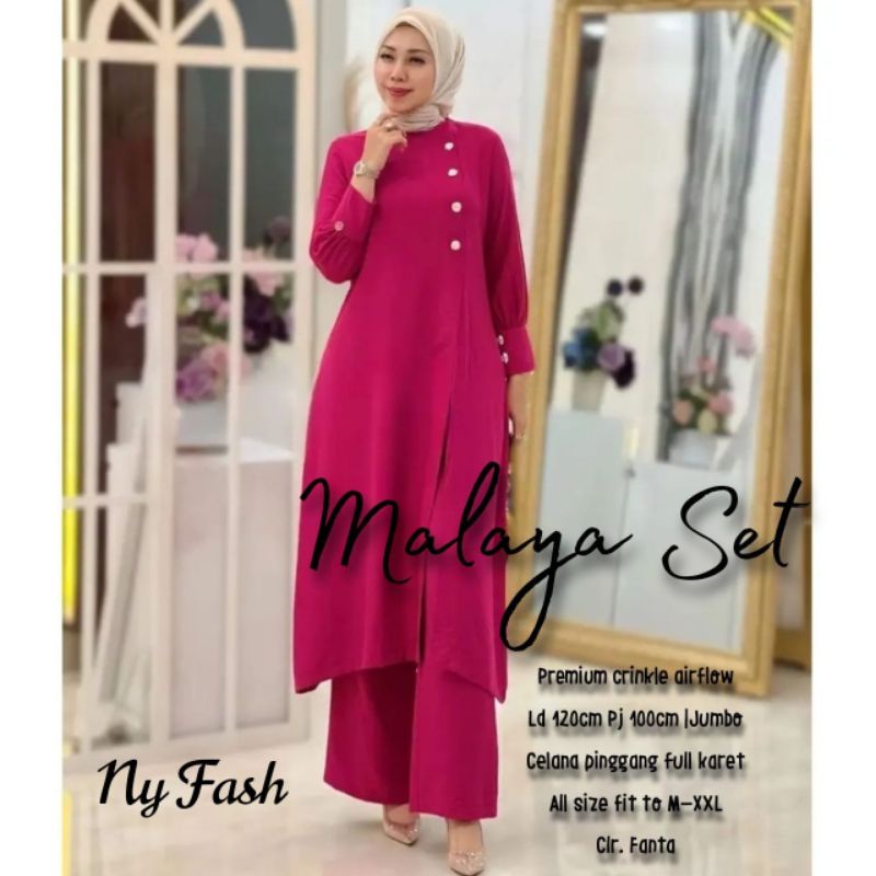 baju setelan celana Tunik polos Malaya set