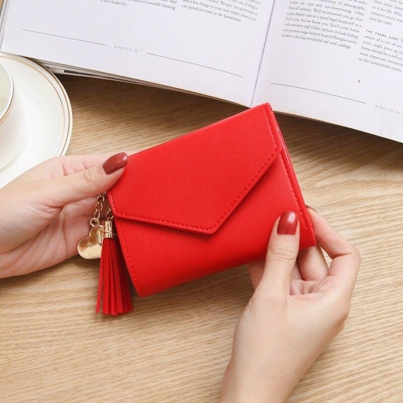 Dompet Wanita Lipat Mini Rumbai Simpel / Dompet Lipat Wanita Fashion Korea Lucu Simpel