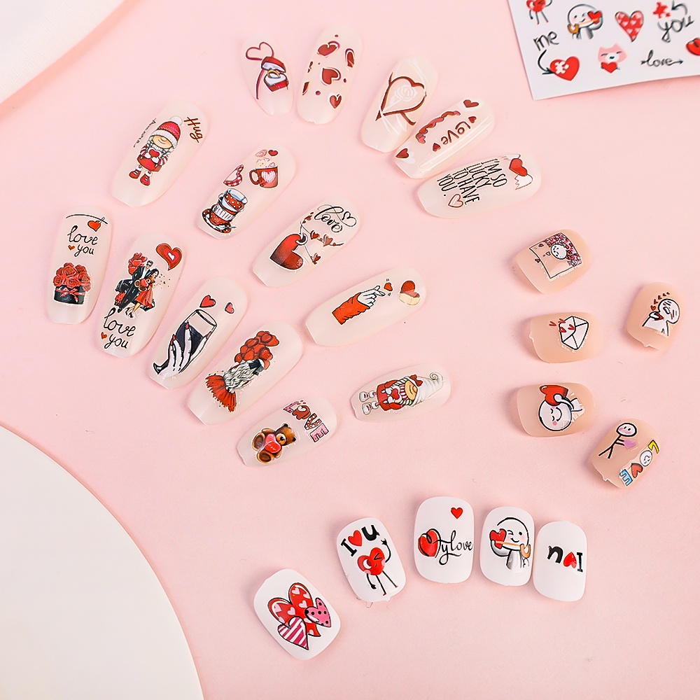 Lover Cute Girl Nail Sticker 3D Valentines Day Nail Art Sticker Kartun Stiker Kuku Kartun Stiker Kuku Aksesoris Kuku Untuk Wanita Dan Anak Perempuan