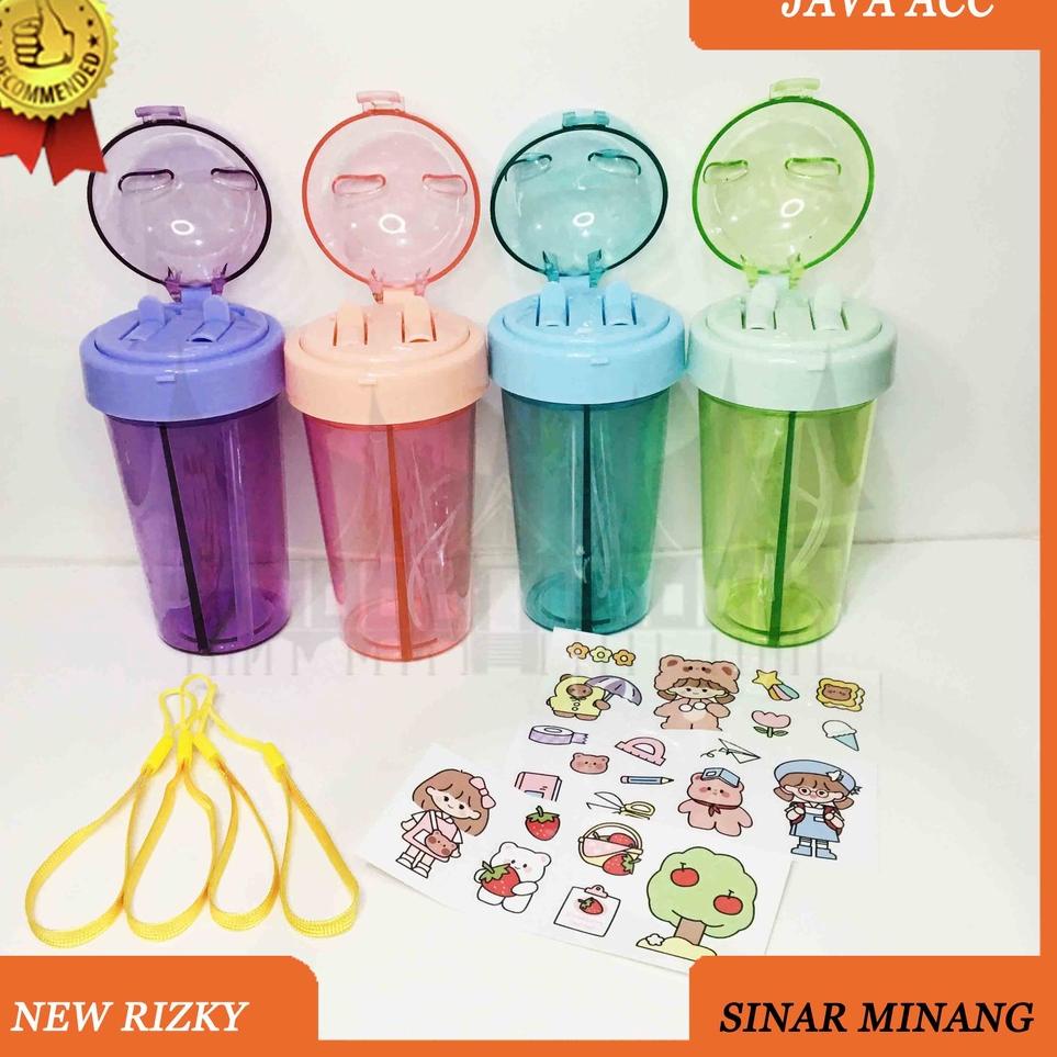BOTOL 2 SISI SEKAT AIR MINUM SEDOTAN 420ML BPA FREE WATER BOTTLE 5230 ▪ CKR.14Ja23ᴿ