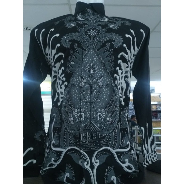 Kemeja Batik Slimfit Pria Lengan Panjang Pendek Hitam Ori NH