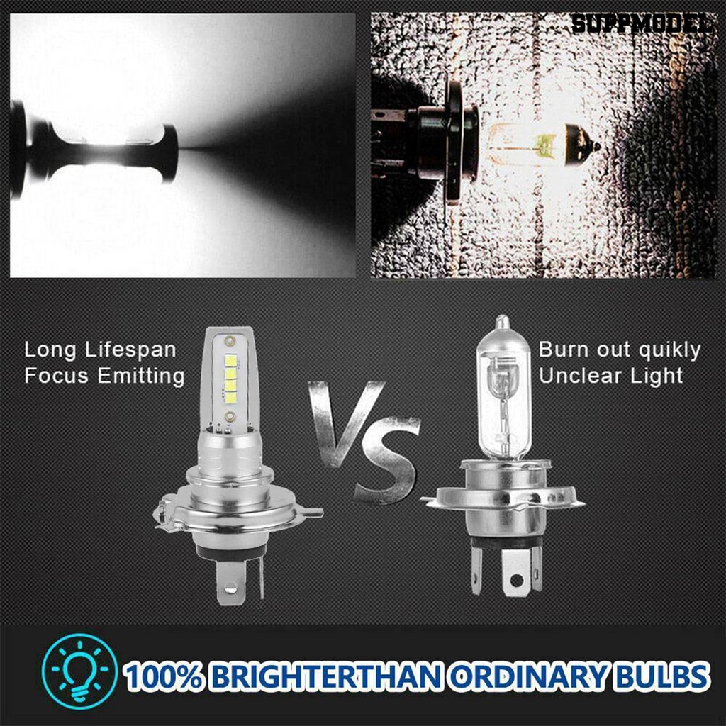 [SM] 2pcs/set H4 Bohlam Lampu Depan LED Cahaya Putih Hemat Energi 8leds High Brightness Headlamp Bulb Untuk Mobil