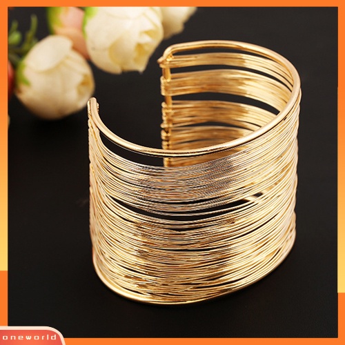 {oneworld} Fashion Wanita Multilayer Metal Wires Strings Open Bangle Lebar Manset Gelang