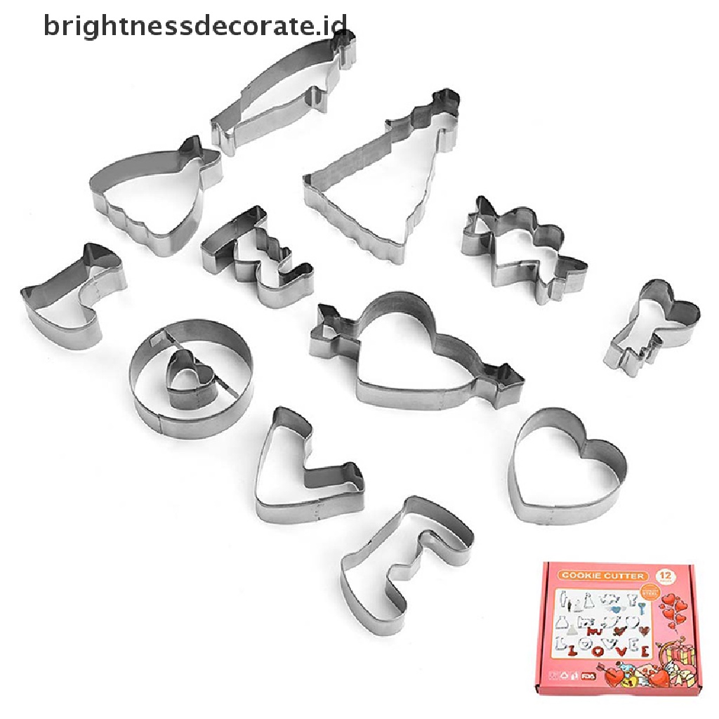 [Birth] 12pcs Set Cookie Cutter Tema Love Valenes Day Biscuit Fondant Embosser Stamp [ID]