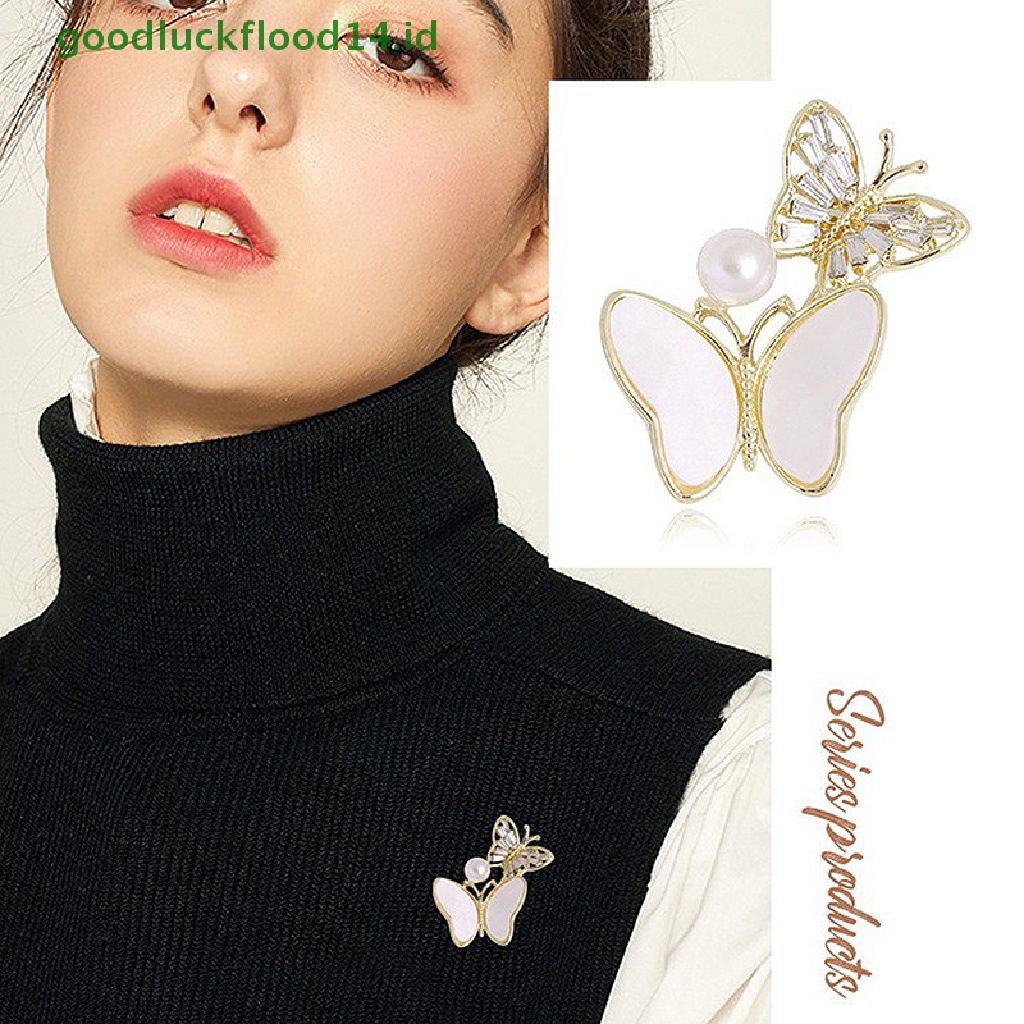 [GOOGFOUR] Cubic Zircon Double Butterfly Bros Wanita Mutiara Serangga Bros Hadiah Dekorasi [TOP]