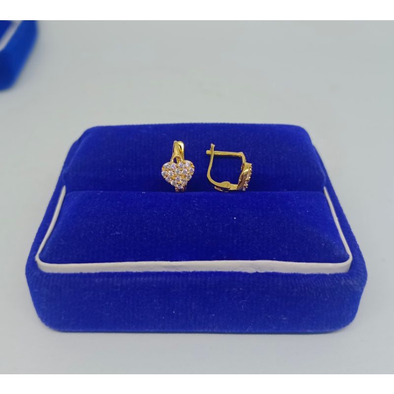 anting jepit dewasa model love mp / anting perak asli silver 925 lapis emas/ anting fashion wanita terbaru