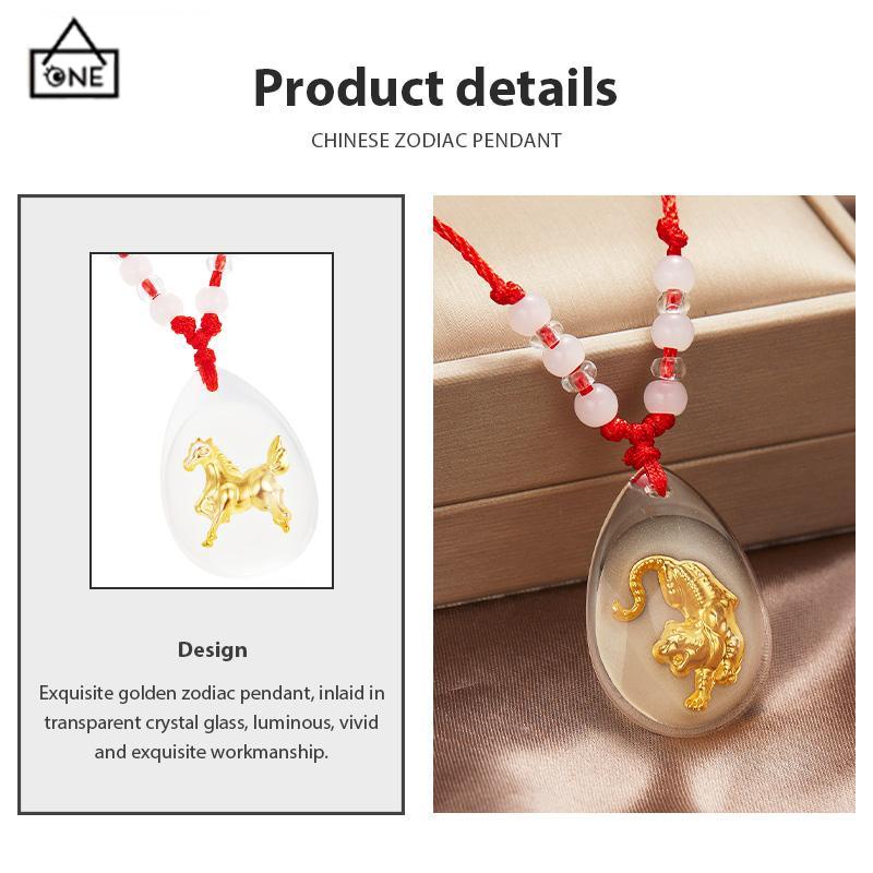 COD❤️Kalung Tali Liontin Bercahaya Kristal Liontin Zodiak Emas Indah Merah-A.one