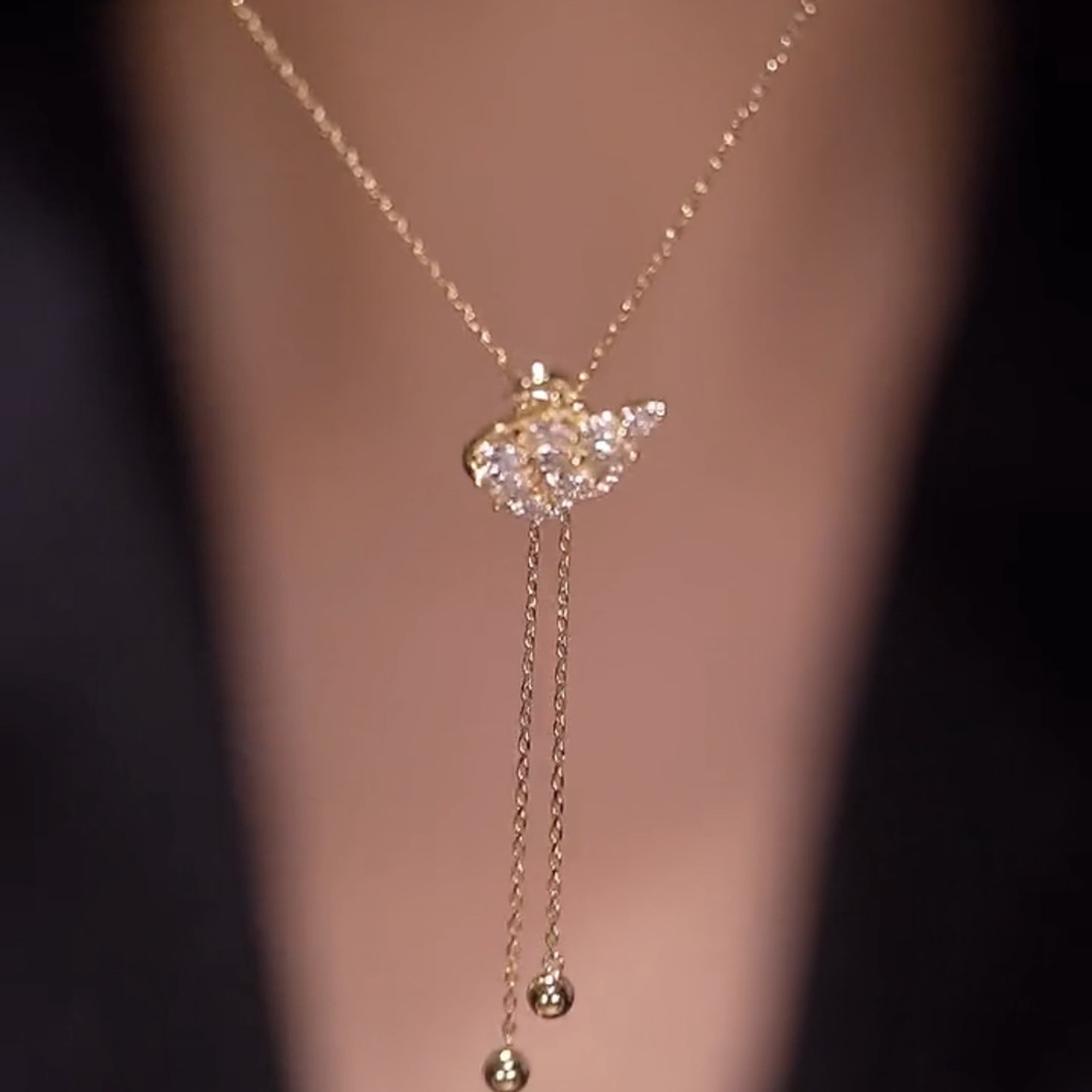 AZ255 【Barang spot】Kalung Wanita Swan Kristal Zirkon Mewah Temperamen Ins Korea Kalung Serut