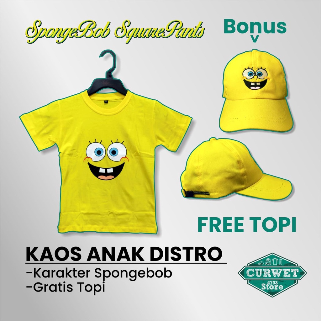 KAOS ANAK DISTRO KARAKTER SPONGEBOB GRATIS TOPI