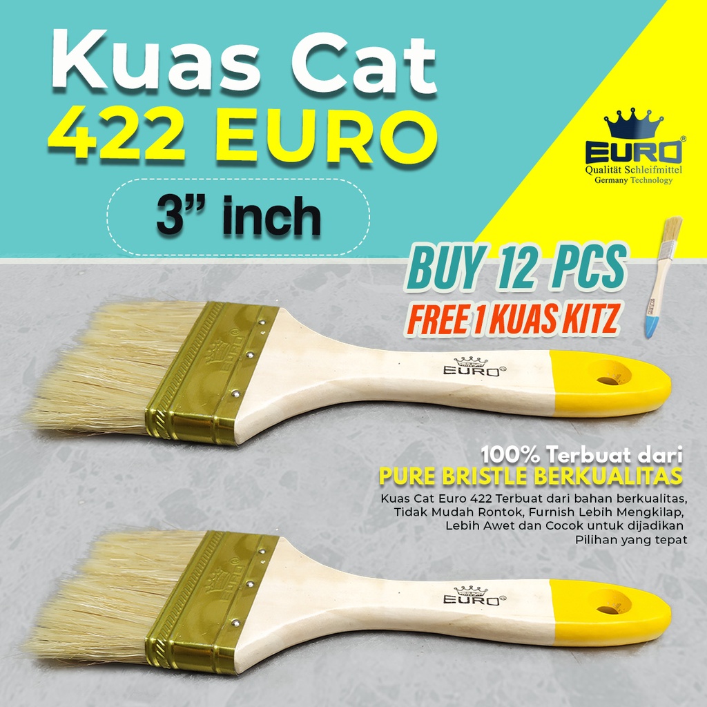 Kuas cat ukuran 3 inch tembok Kuas tangan dinding EURO 422 gagang kayu