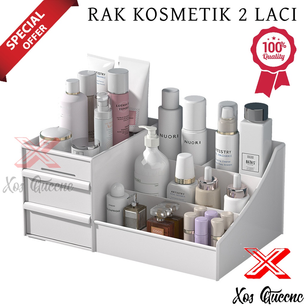 [XOQ] RAK MAKE UP STORAGE DRAWER / RAK KOSMETIK PLASTIK 2 LACI / RAK KOSMETIK / KOTAK PENYIMPANAN MAKE UP